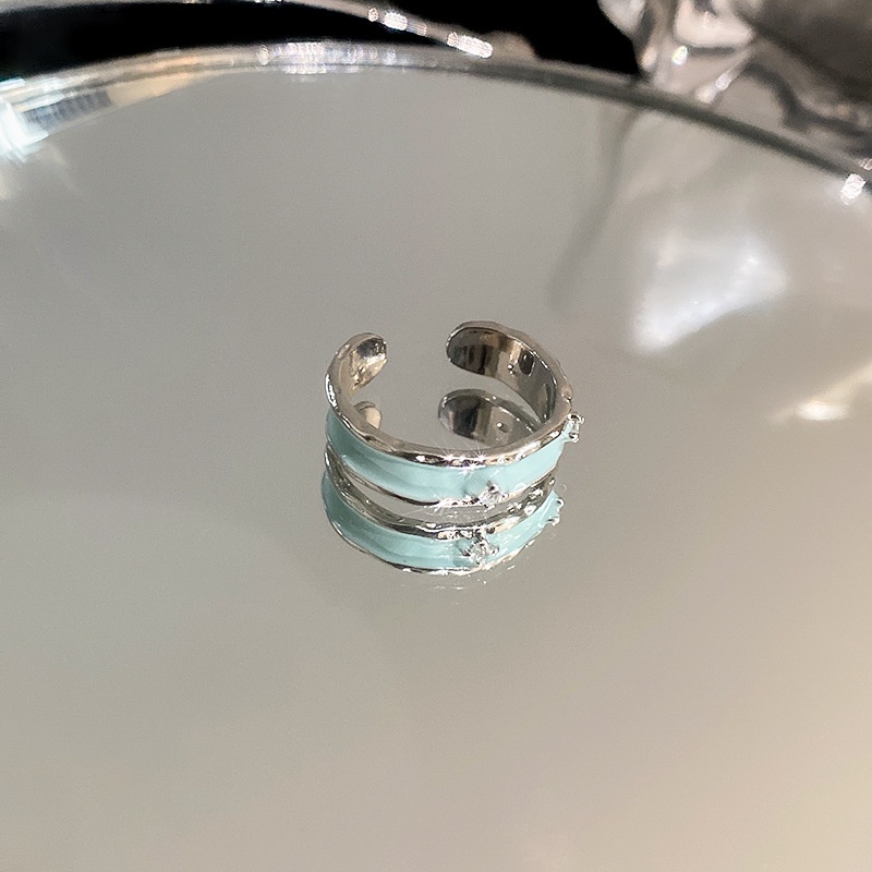 Nhẫn Hở Đính Đá Zircon Màu Xanh Dương Sang Trọng Có Thể Điều Chỉnh Cho Cặp Đôi