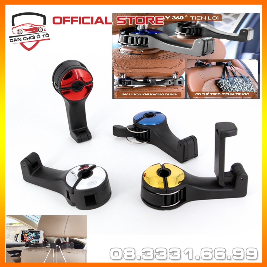 (4 màu) 1 Móc treo đồ sau cho xe hơi ghế kiêm giá đỡ điện thoại - móc treo đồ tiện ích - kẹp đt trên ô tô🚗