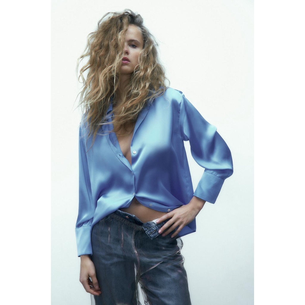 Zara Mùa Hè Áo Sơ Mi Xếp Nếp satin