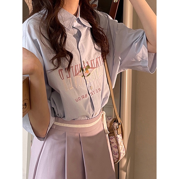 SUXI Áo Sơ Mi Ngắn Tay Thêu Họa Tiết Thời Trang Dành Cho Nữ