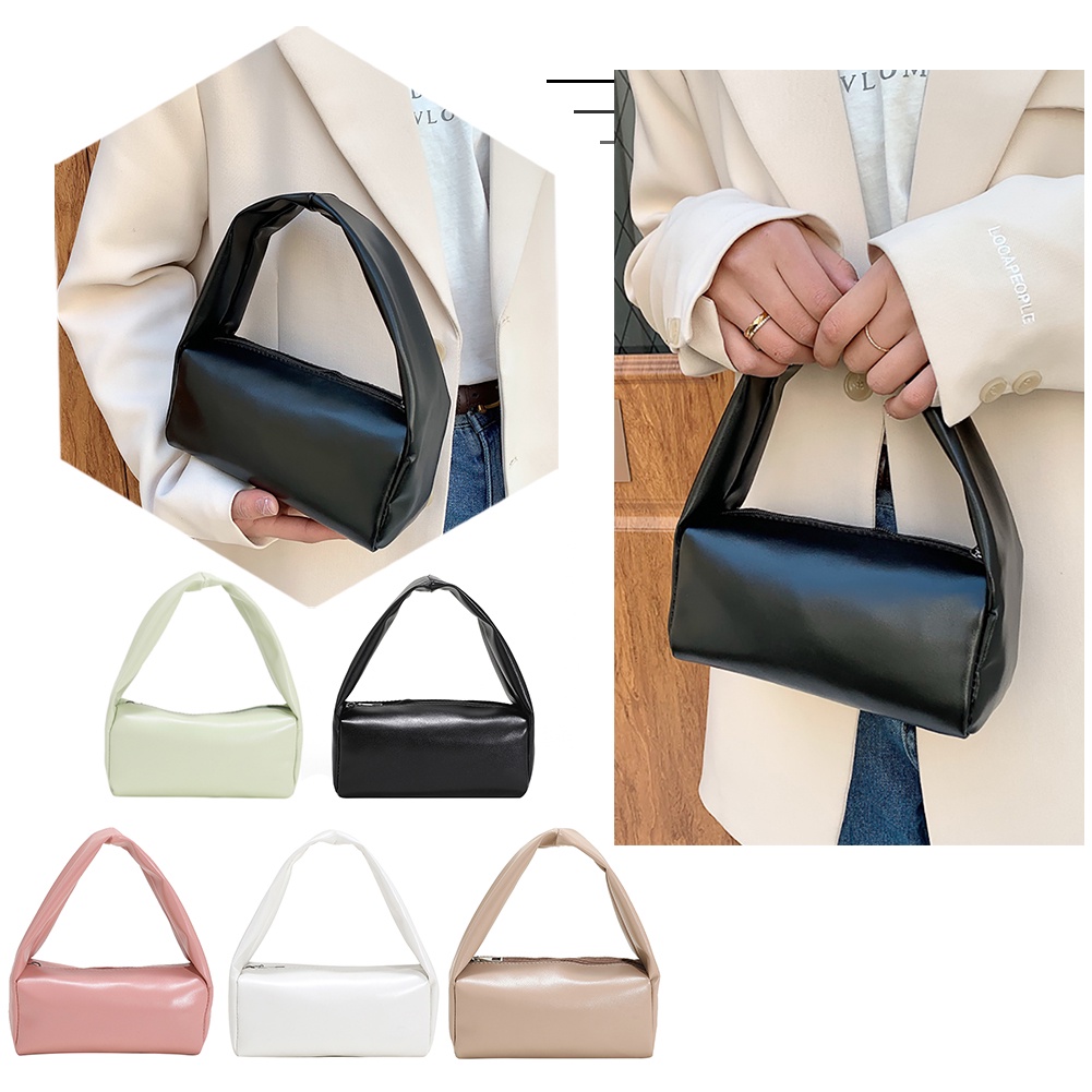 Túi Xách Da PU Hình Trụ Màu Trơn Thời Trang Cho Nữ