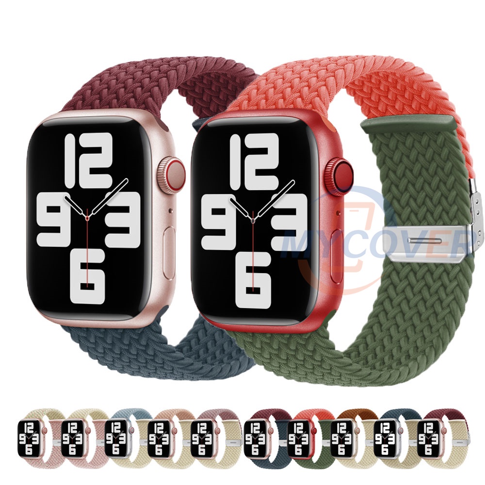 Dây Đeo Đồng Hồ Thông Minh Bằng Nylon Khóa Màu Tương Thích Với Series Ultra 8 7 6 SE 5 4 3 2 1 Có Kích Thước 49mm 41mm 45mm 44mm 42mm 40mm 38mm