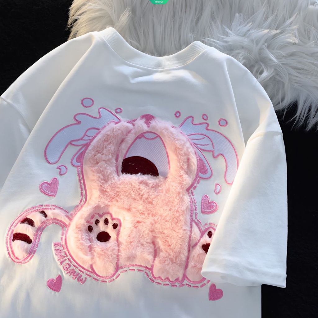 Áo Thun Tay Ngắn Thêu Họa Tiết Hoạt Hình Dễ Thương Thời Trang Mùa Hè Cho Nam Và Nữ