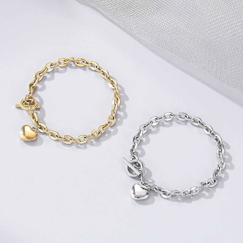 Vòng Đeo Tay Bằng Thép Không Gỉ Mặt Trái Tim Thời Trang Âu Mỹ Không Phai Màu Trang Sức Cá Tính Dành Cho Bạn Nữ