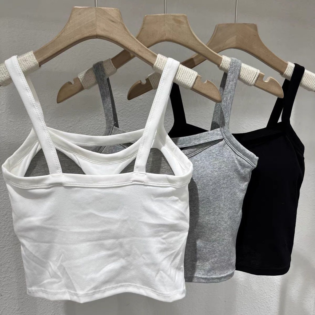 Áo Lót Cotton Một Mảnh Dáng Ôm Ngắn Hai Dây Có Đệm Ngực Mẫu Mới 2023