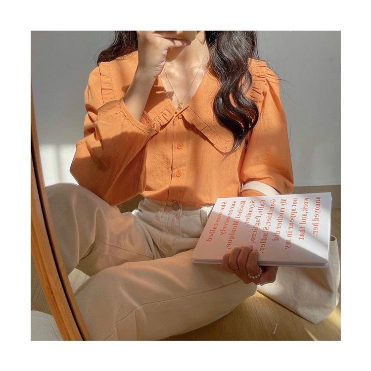 TIANLEYU Áo Sơ Mi Tay Dài In Hoa Kiểu Hàn Quốc Dễ Thương Cho Nữ cổ áo búp bê 16Z23041002