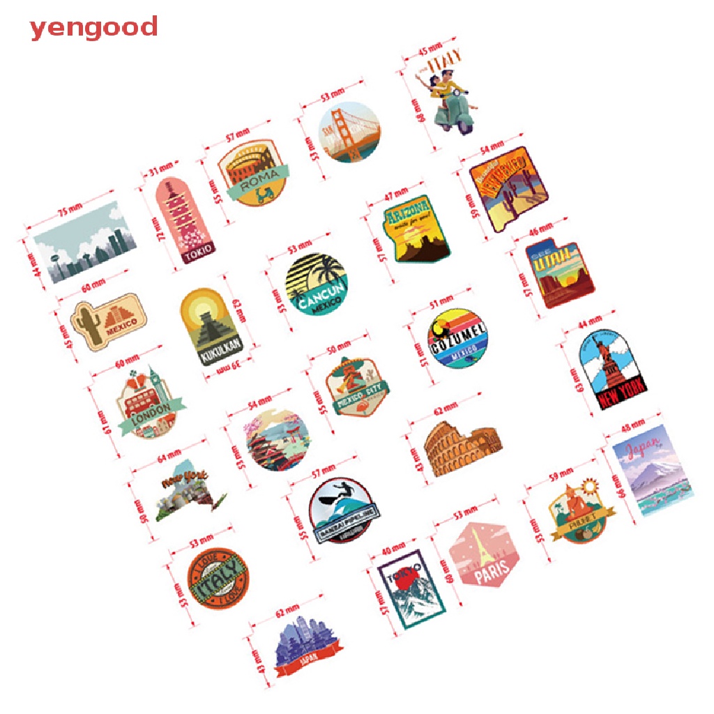 Set 50 Miếng Dán Vali Du Lịch Chống Thấm Nước Họa Tiết Hoạt Hình Graffiti Độc Đáo