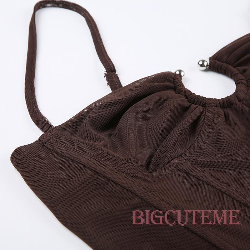 Áo Ống Sát Nách Màu Nâu Khoét Lỗ Thời Trang Quyến Rũ Cho Nữ