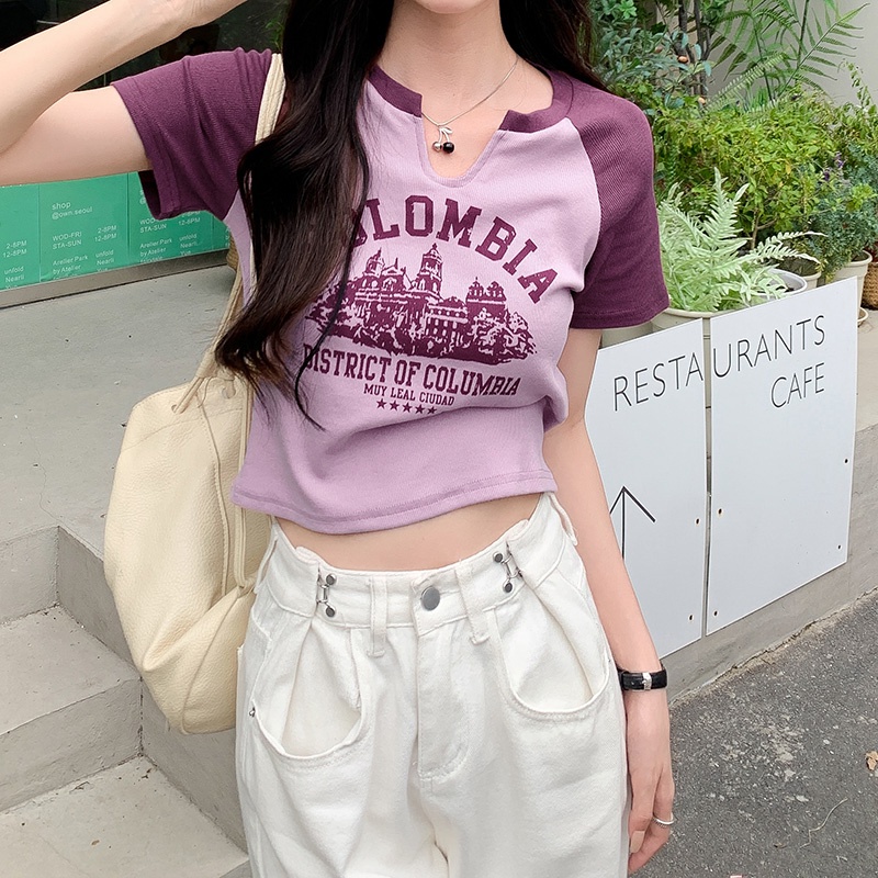 NRVP Áo Thun Tay Ngắn Dáng Ôm In Họa Tiết Độc Đáo Thời Trang Đường Phố Hàn Quốc Cho Nữ