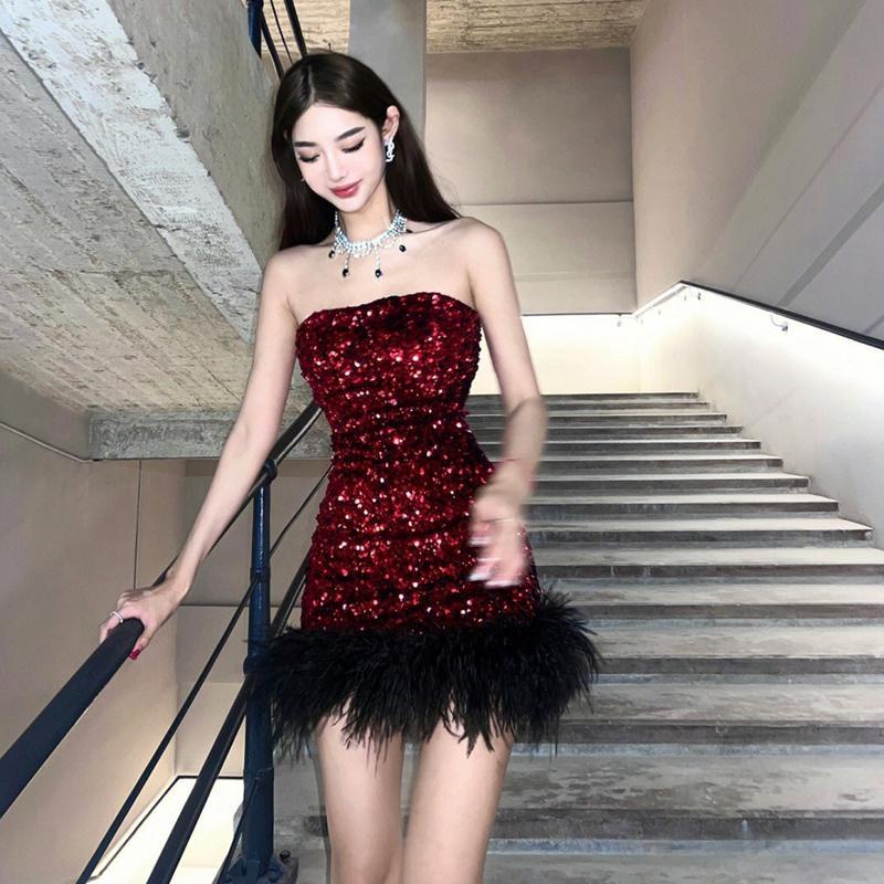 Đầm Trễ Vai Eo Hẹp Đính Kim Sa Lấp Lánh Kiểu Pháp Cổ Điển Thời Trang Cao Cấp Cho Bạn Gái
