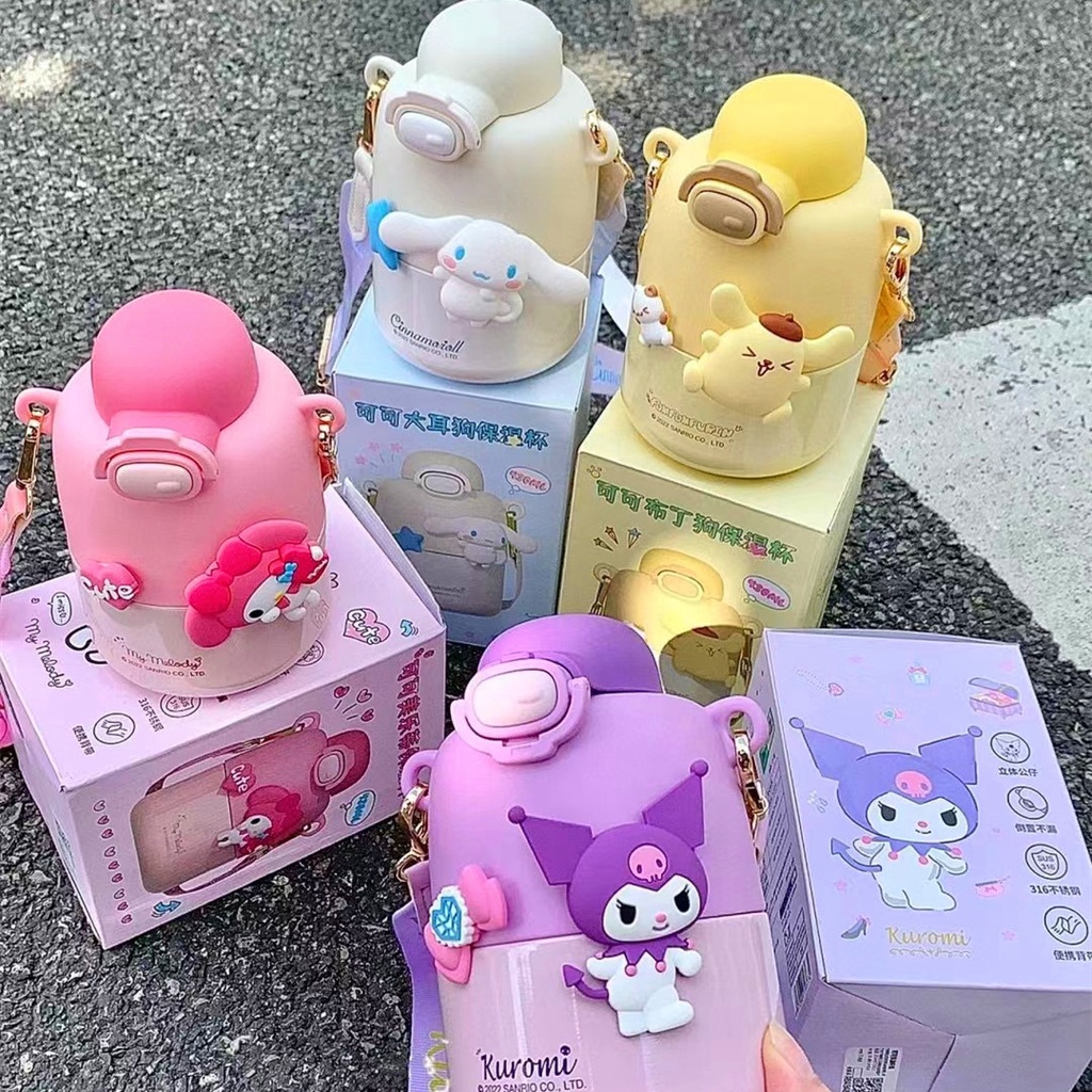 Bình Nước Giữ Nhiệt 420ml Bằng Thép Không Gỉ Họa Tiết Sanrio Kuromi Cinnamoroll Melody