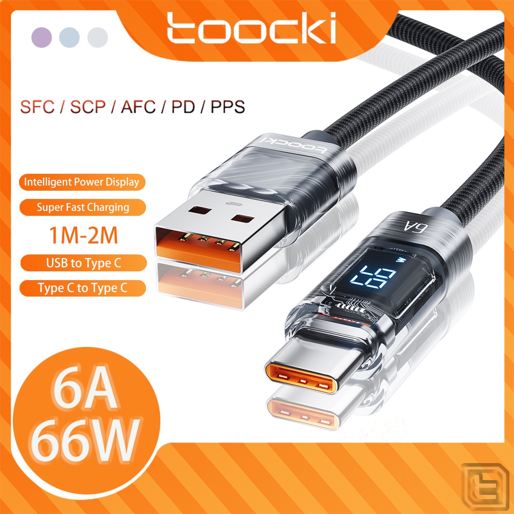 Toocki Cáp Sạc Nhanh 6A 66W USB Type C 100W 5A Type C Sang Type C Có Màn Hình Kỹ Thuật Số Cho Điện Thoại / Máy Tính Bảng / PC