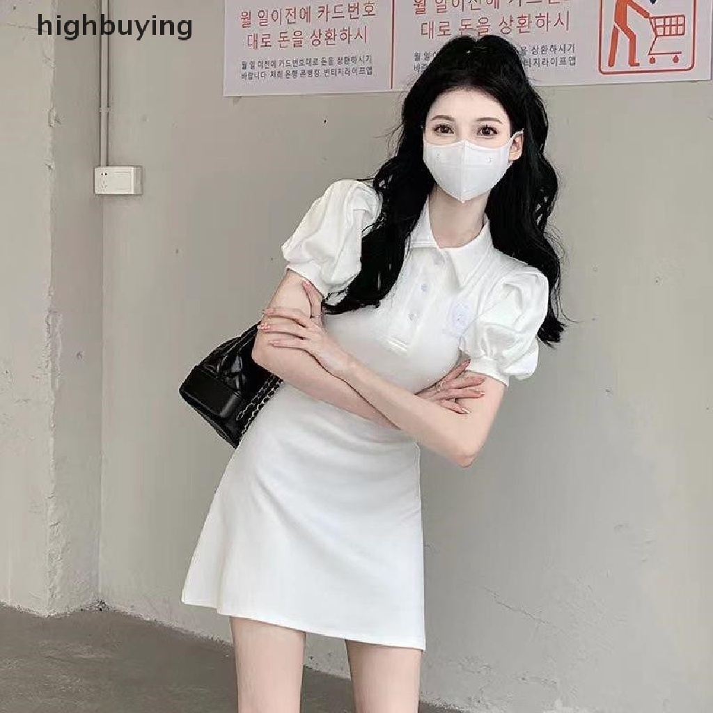 Hbvn Belle Đầm Mini Tay Ngắn Phồng Cài Nút Thời Trang Mùa Hè Hàn Quốc Cho Nữ