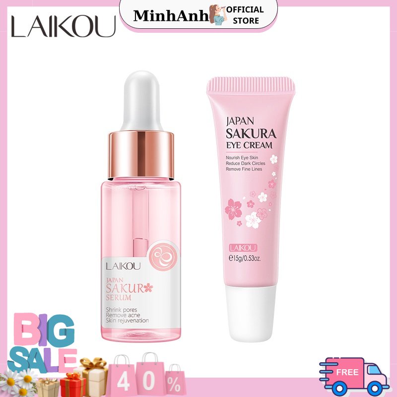 Serum 17ml Kèm Kem Hoa Anh Đào 15g LAIKOU Dưỡng Ẩm Xóa Quầng Thâm Chống Lão Hóa Hiệu Quả,MinhAnhStore phân phối sỉ lẻ mỹ