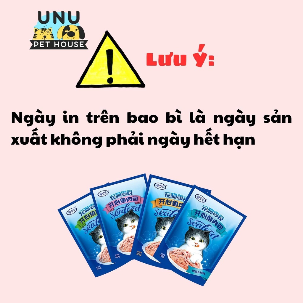 Pate mèo Seafood được làm bằng thịt, cá tươi, 4 vị thơm ngon, gói 60gr – UNU Pet House