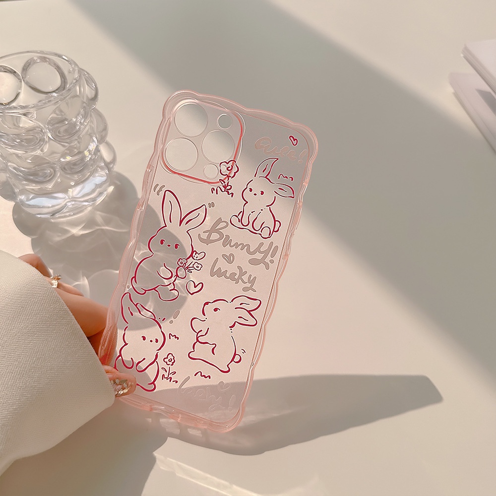 Ốp Điện Thoại Trong Suốt Viền Lượn Sóng Hình Thỏ AT0094 Cho Iphone SE2020 7 / 8 Plus 14 X XR XM 11 12 MINI 13 PRO MAX