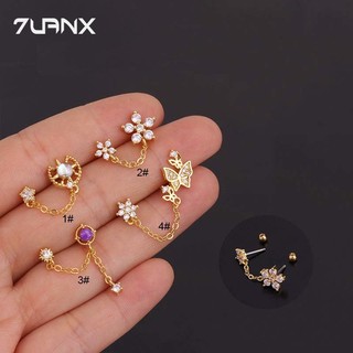 7uanX 1 Bông Tai Dây Xích Đôi Hình Hoa Bằng Thép Không Gỉ Đính Đá Zircon Thời Trang Dành Cho Nữ