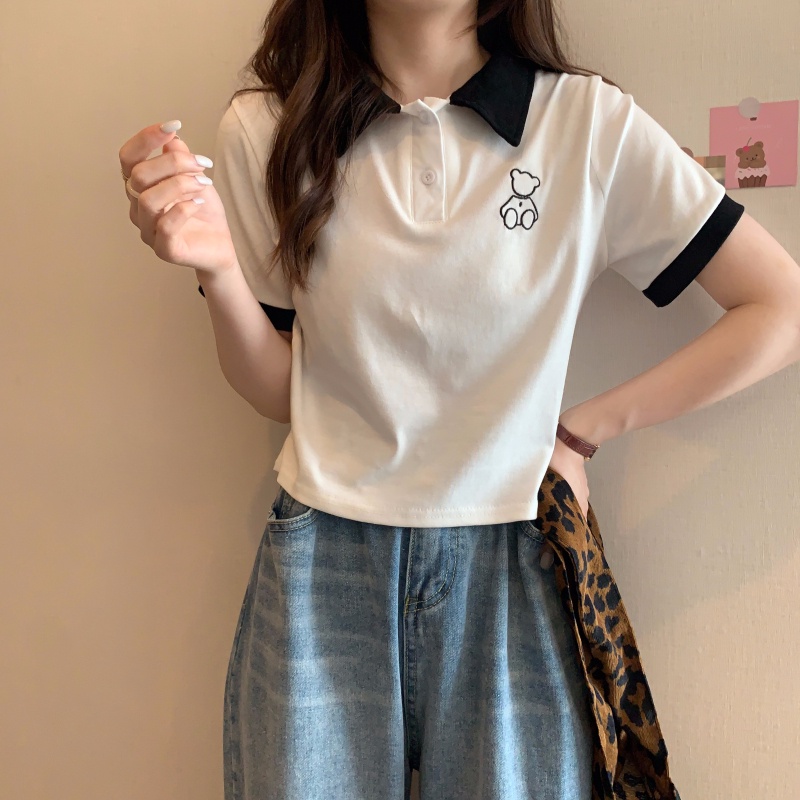 Áo polo Nữ Tay Ngắn Thêu Hình Gấu