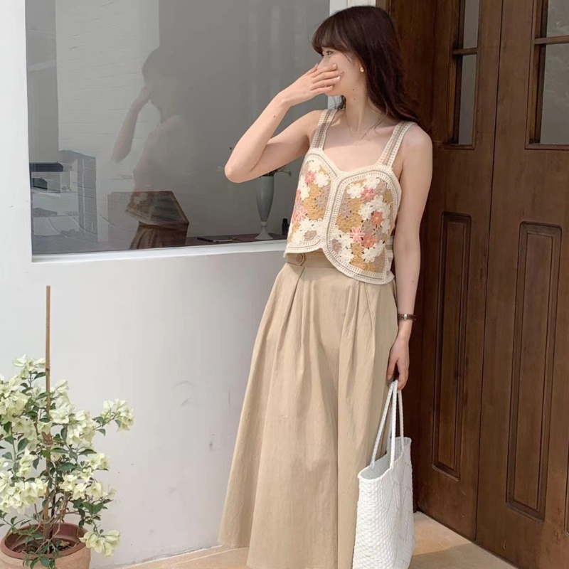 Áo Croptop Dệt Kim Thêu Hoa Thời Trang Cho Nữ