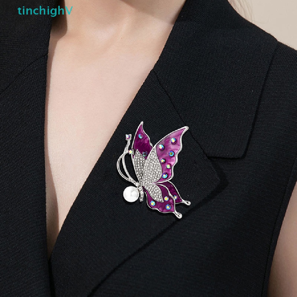 Ghim Cài Áo Hình Bướm Tráng Men Đính Ngọc Trai Thanh Lịch