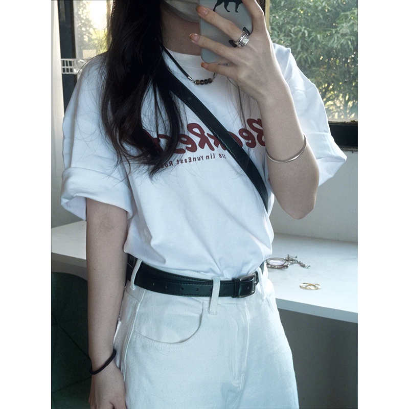 Áo thun NRVP 100% cotton tay ngắn in họa tiết độc đáo phong cách Hàn Quốc cho nữ