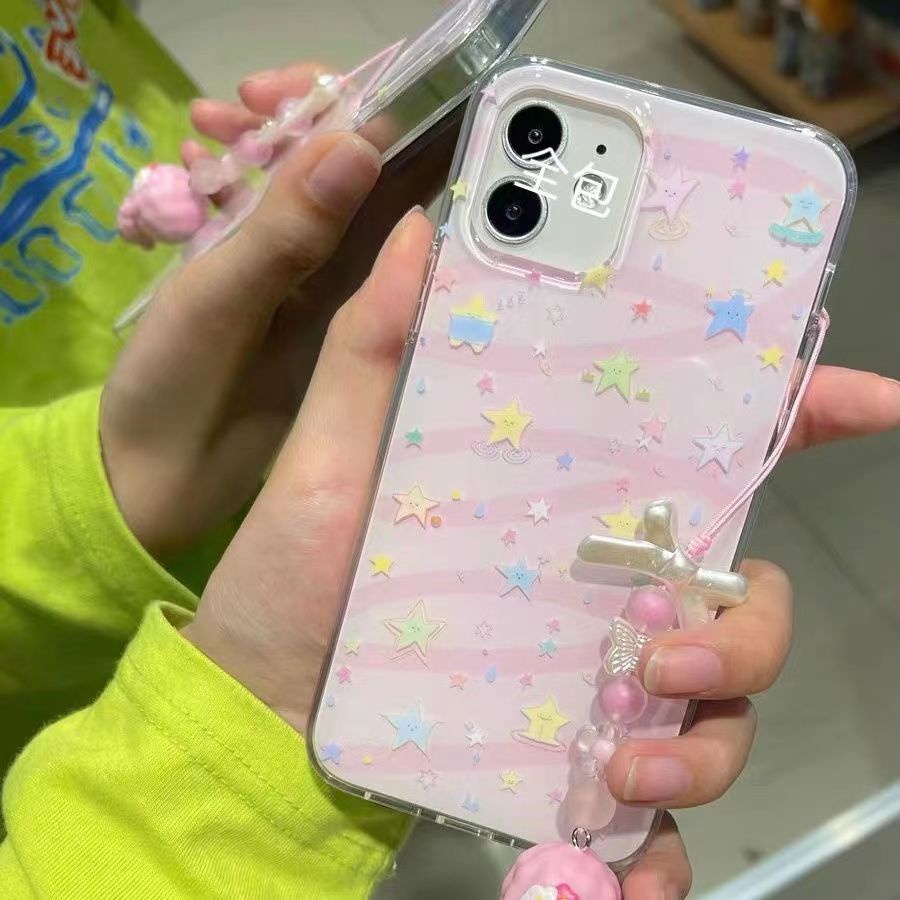 ✅Ốp Điện Thoại Mềm Họa Tiết Ngôi Sao Màu Hồng Bảo Vệ Toàn Diện Cho iPhone 14promax 12 13pro xr xs 7 8 P4PW