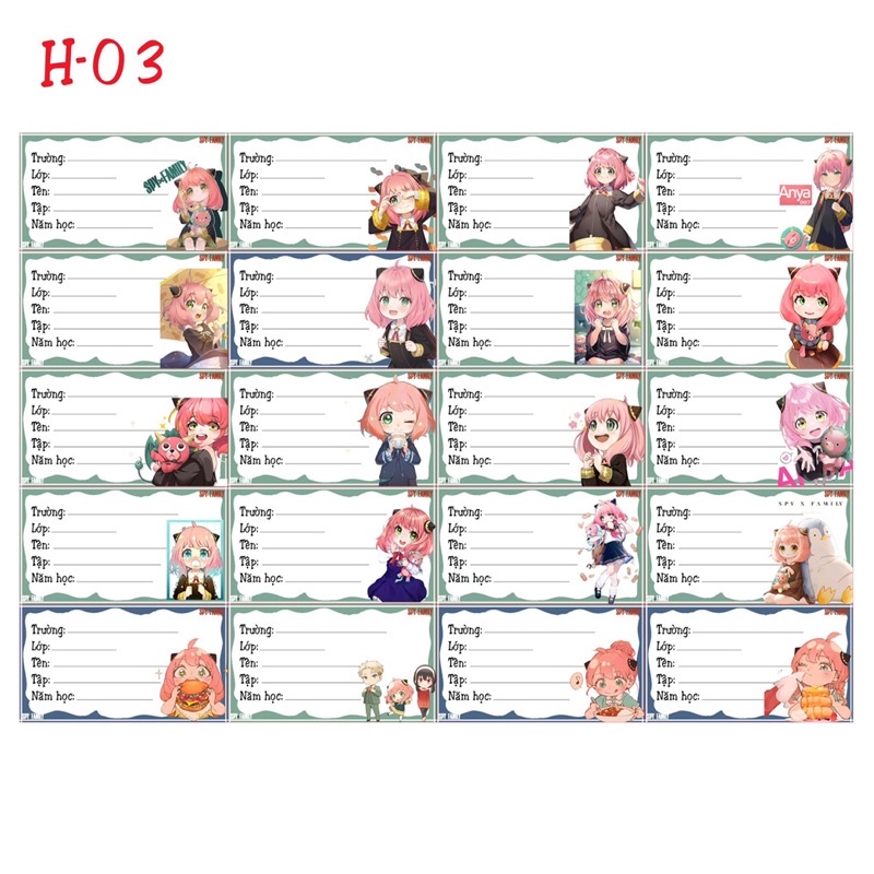 Nhãn vở spy x family 40 hình / nhãn dán anime spy x family