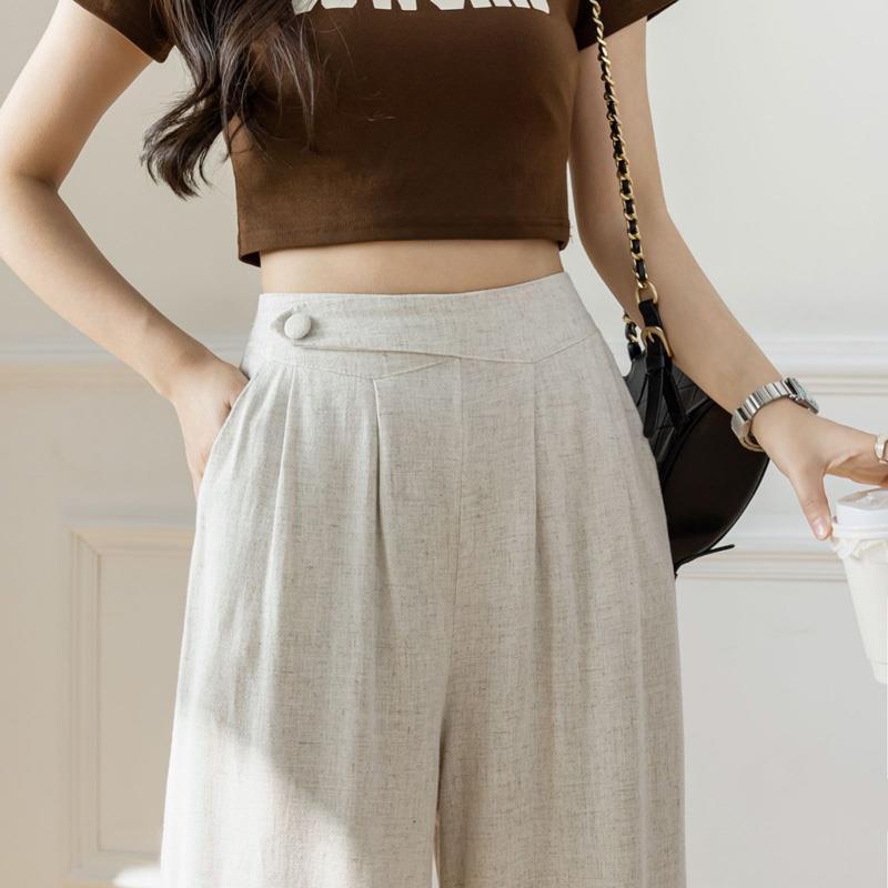 Yuexunlinen Quần ống rộng Lưng Cao Vải cotton Lanh Mỏng Thời Trang Mùa Hè 2023 Mới Dành Cho Bạn Nữ
