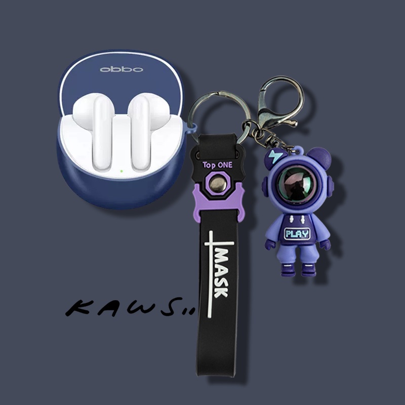 Vỏ Bảo Vệ Hộp Sạc Tai nghe không dây Oppo enco air 3 / air 2 pro Bằng Silicon Màu Trơn Kèm Móc Treo Hoạt Hình Dễ Thương