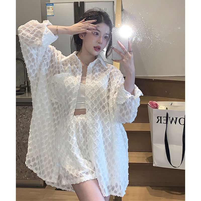 Bộ Áo Khoác Cardigan + Quần Short Dáng Rộng Chống Tia Cực Tím Thoáng Khí Thời Trang Mùa Hè 2023 Mới 2023