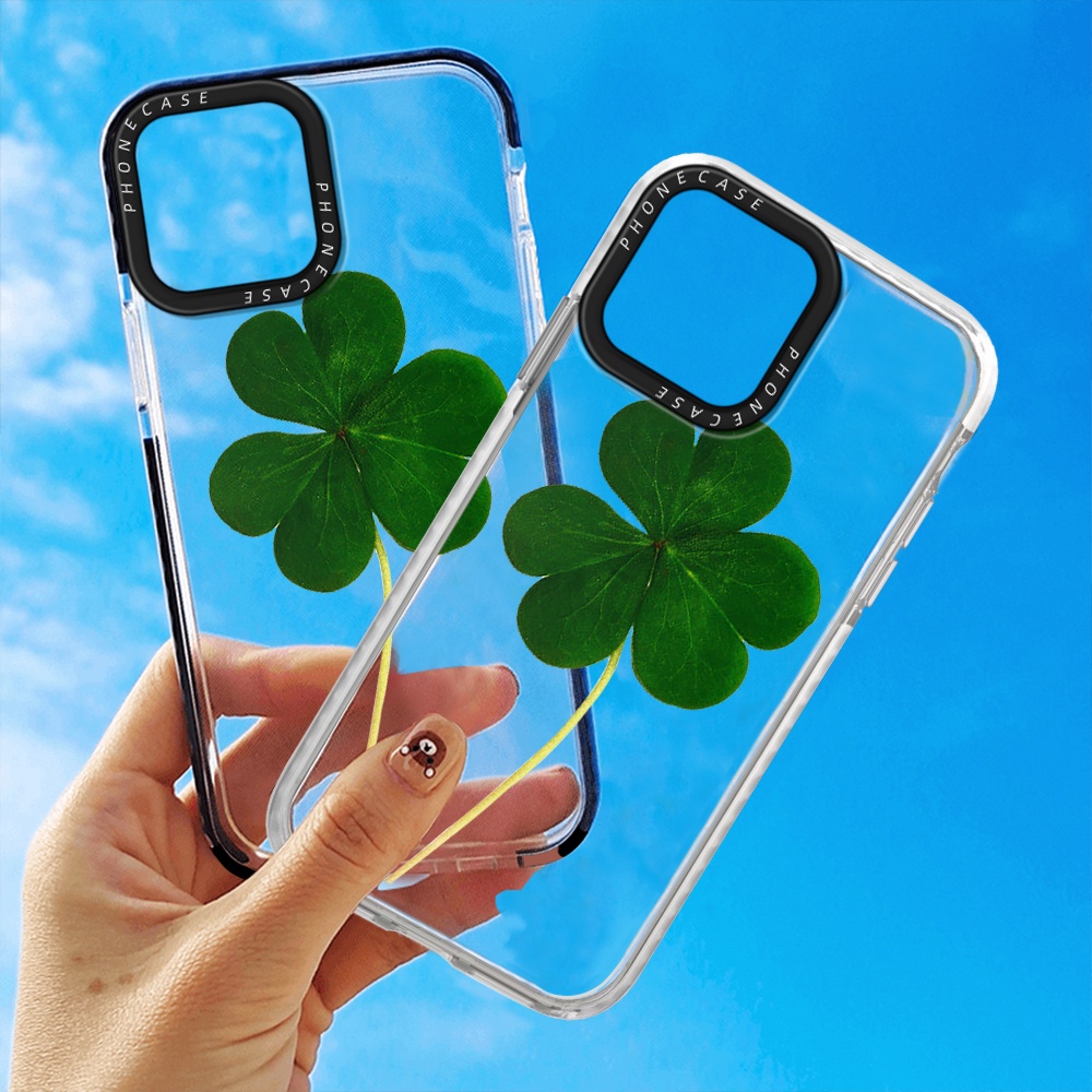 Ốp Điện Thoại Silicone Mềm Trong Suốt Vỏ Dày Chống Sốc In Hình Cỏ Ba Lá Cho iPhone 14 Pro Max 13 12 11 X XS XR 7 8 Plus