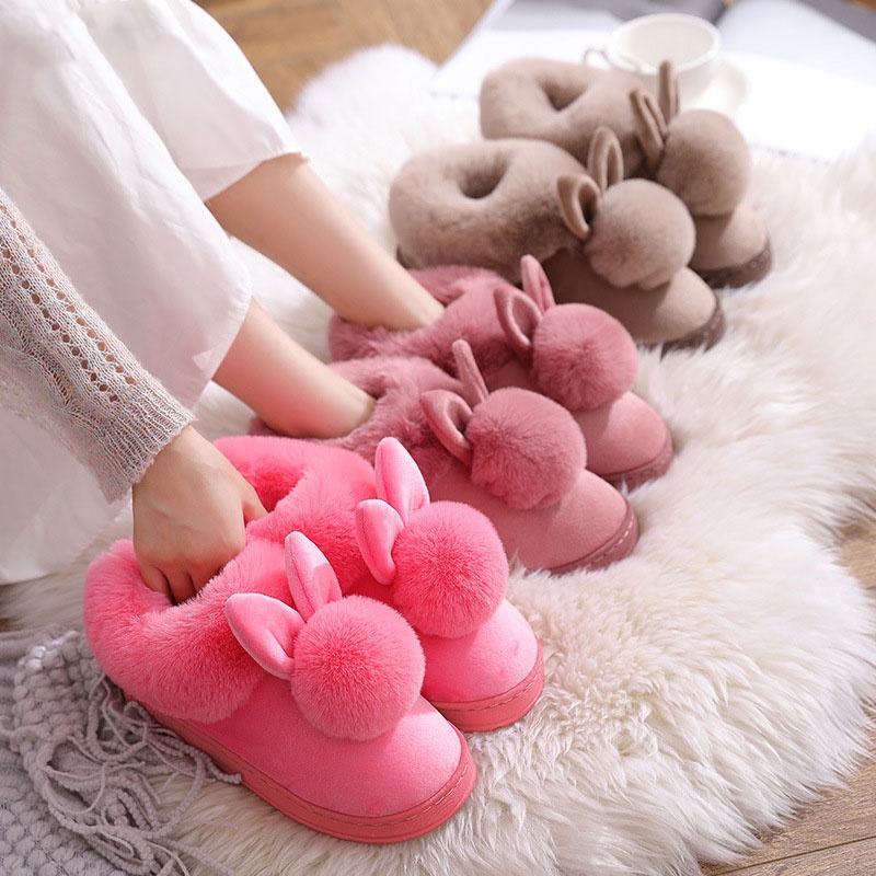Dép Bông Đi Trong Nhà Hình Tai Thỏ Giữ Ấm Cho Nữ