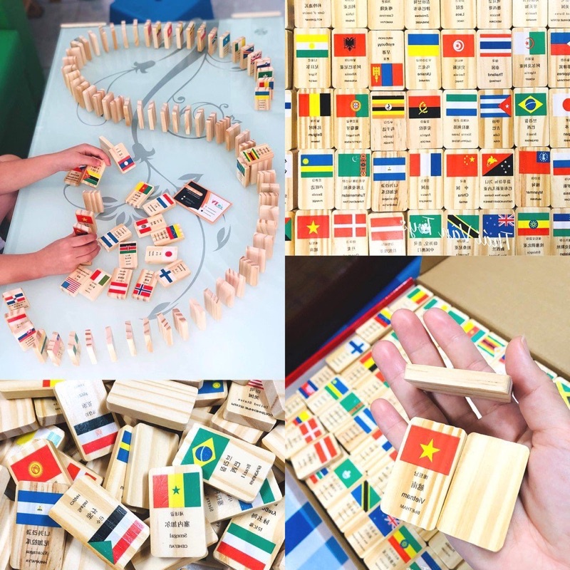 Domino gỗ 100 quân hình cờ các quốc gia