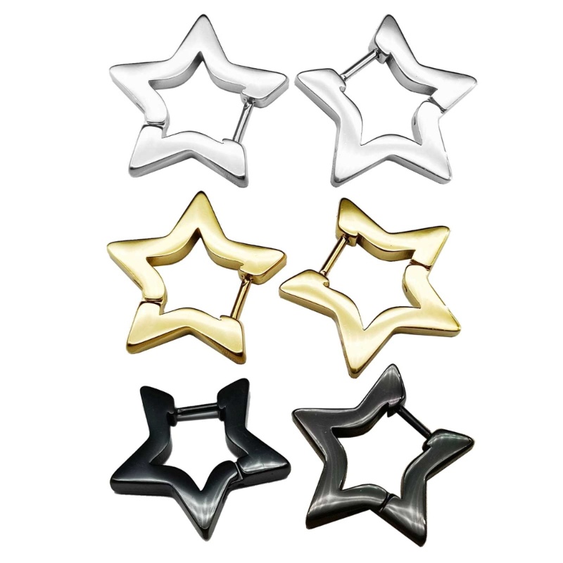 Khuyên Tai Dạng Vòng Hình Ngôi Sao Bằng Thép Không Gỉ Đơn Giản Phong Cách Punk