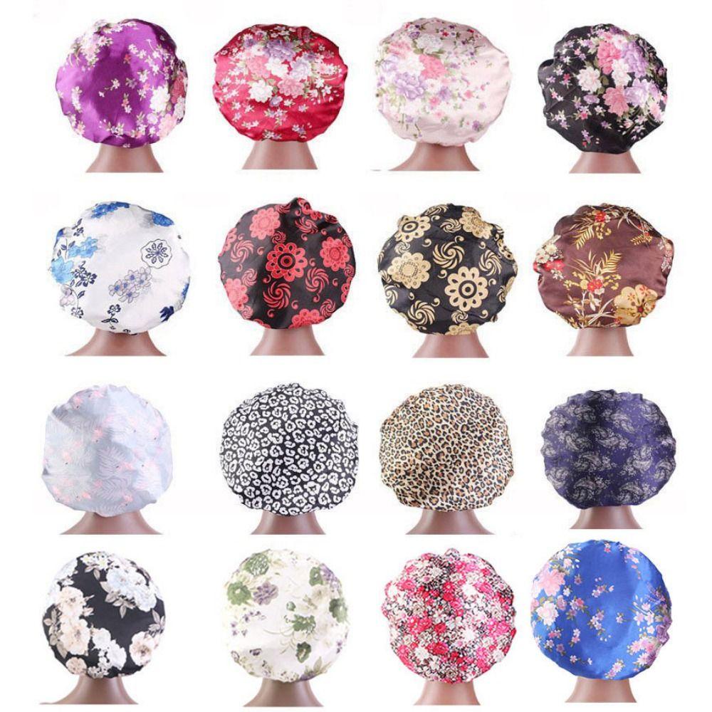 Mũ Trùm Đầu Bằng Satin Co Giãn In Họa Tiết Hoa Xinh Xắn