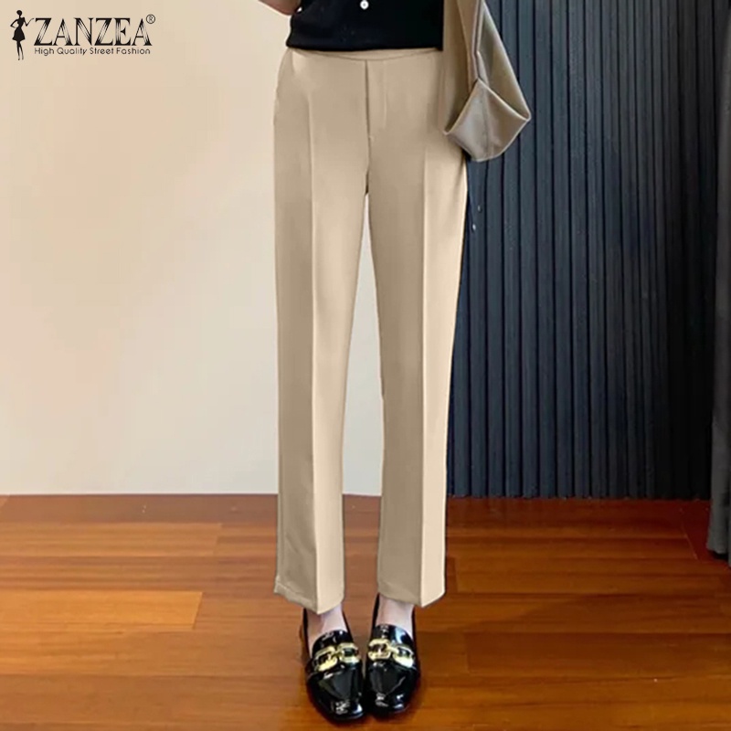 Quần dài ZANZEA lưng thun có túi thời trang thanh lịch cho nữ