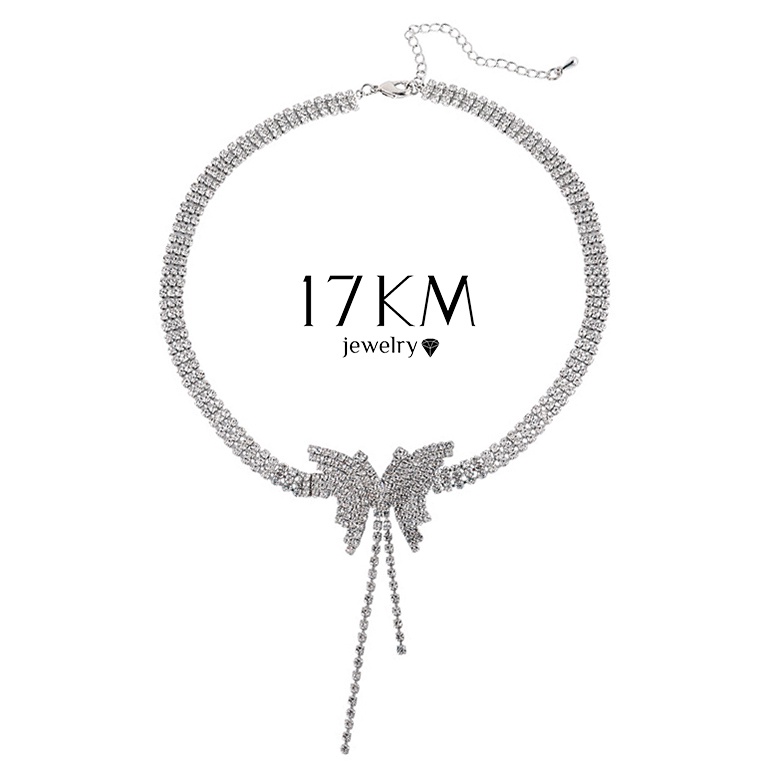 Vòng cổ choker 17KM mặt bướm ba chiều màu bạc thời trang