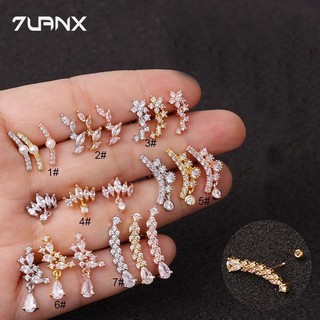 7uanX 1 Khuyên Xỏ Sụn Tai Bằng Thép Không Gỉ Đính Đá Zircon 20G