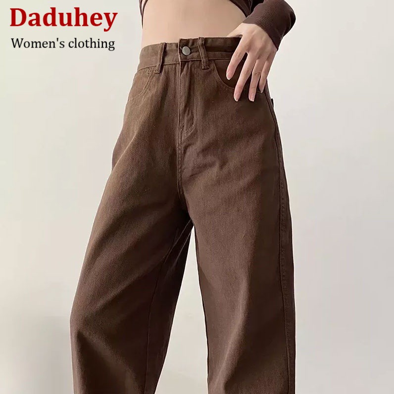 DaDuHey💕 New Korean Version of INS Dirty Pink Casual Pants High Waist Loose Wide Leg Pants Large Size Trousers