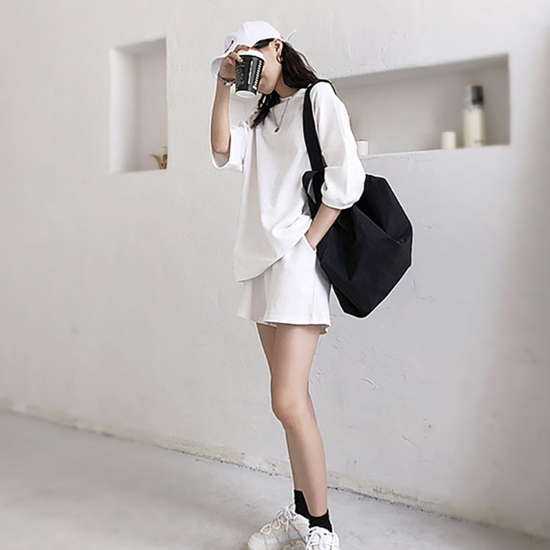 IELGY Set Áo Thun Ngắn Tay + Quần short Lưng Cao Thời Trang Thể Thao Cho Nữ