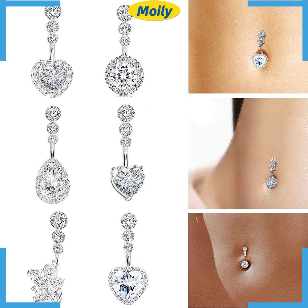 Khuyên Rốn Bằng Thép Đính Đá Zircon Trong Suốt