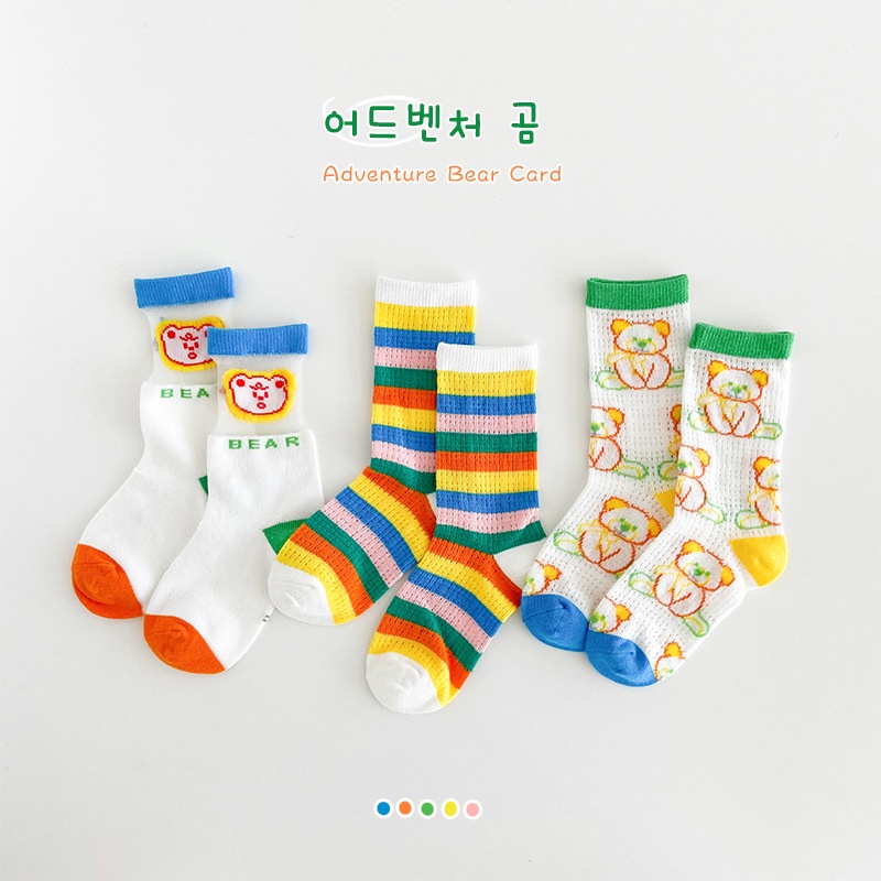 Set 3 Đôi Tất Cotton Mỏng In Hình Gấu KokoroCare MSW-111 2023 Cho Bé Gái M / L 3-8 Tuổi