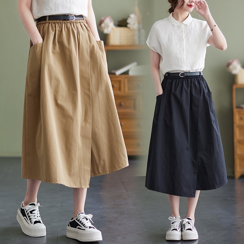 Chân Váy Chữ A Dáng Rộng Bằng Cotton Linen Plus Size Kèm Thắt Lưng Phong Cách Hàn Quốc Thời Trang Mùa Hè Cho Nữ