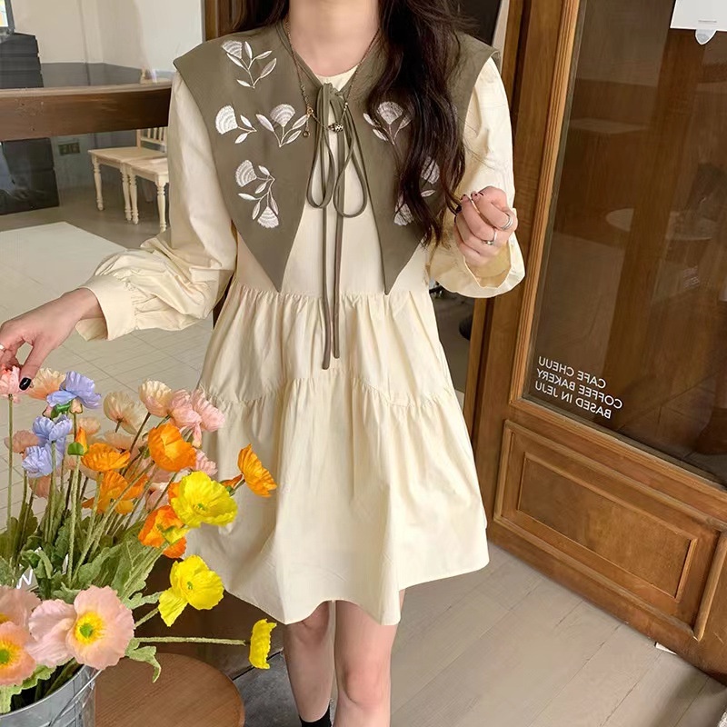 IELGY   Đầm Ngắn Phối Màu Nổi Bật Thời Trang Nhật Bản Dành Cho Nữ