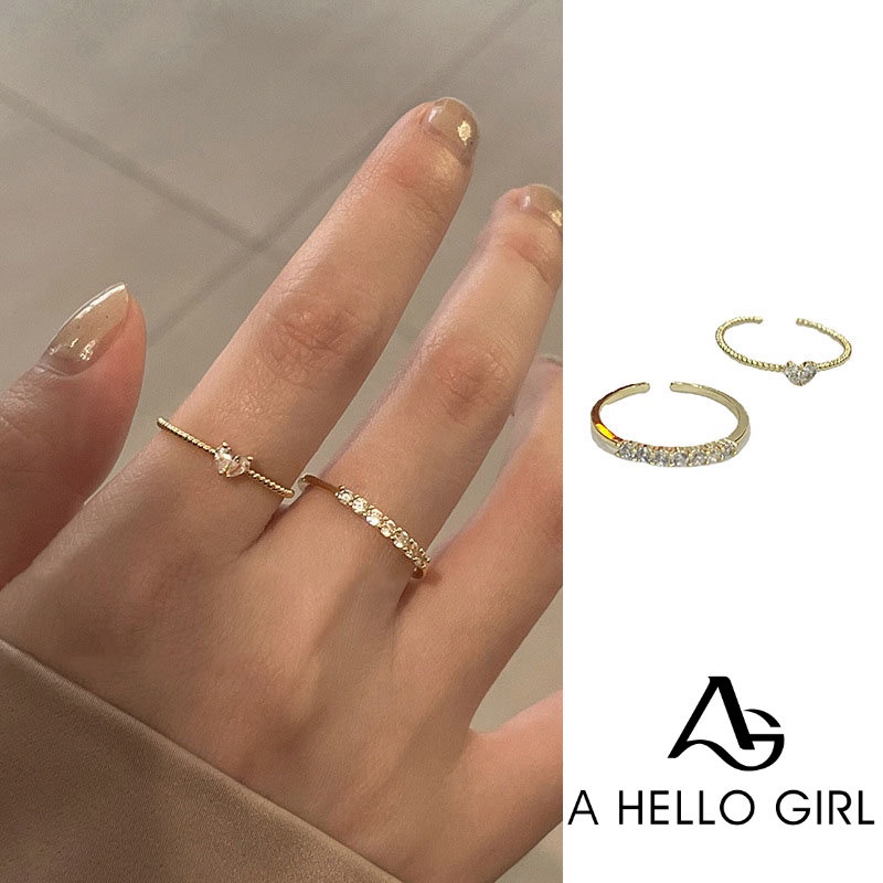 Nhẫn Ahellogirl đính đá zircon siêu sáng sang trọng tinh tế phong cách Hàn Quốc cho nữ