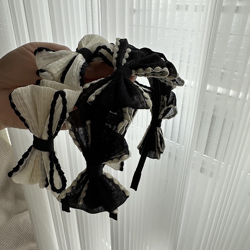Băng Đô Nơ Màu Trắng Đen Phong Cách Nhật Bản Thời Trang Cho Nữ