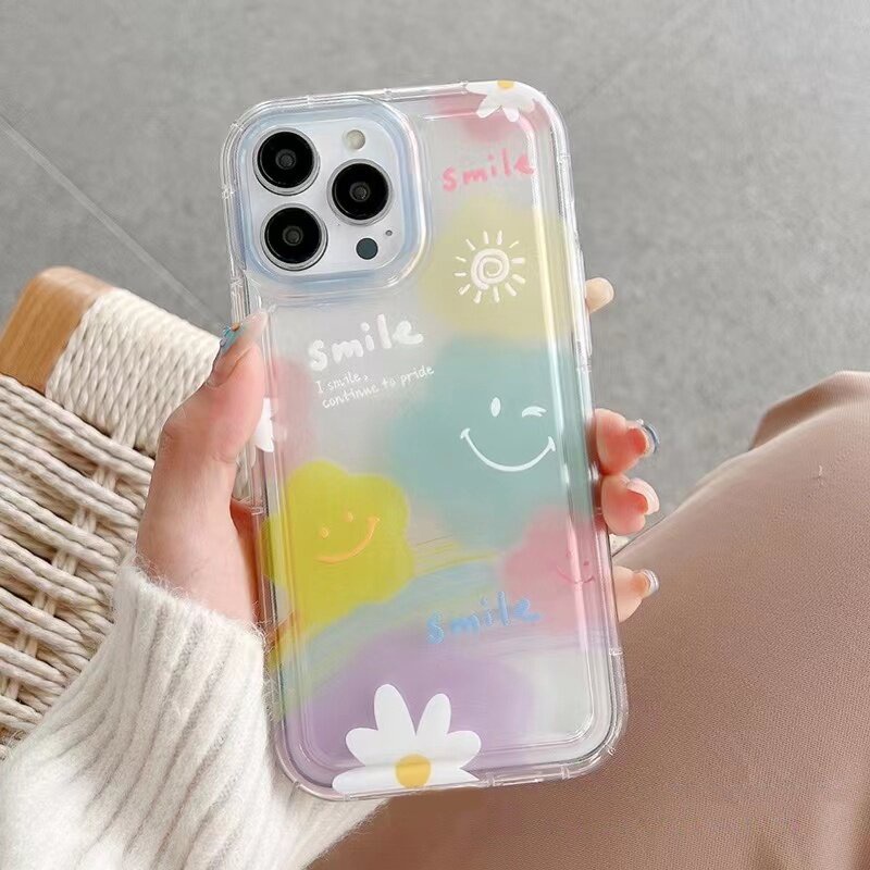 Ốp Điện Thoại TPU Mềm Trong Suốt Hình Mặt Cười Cầu Vồng Cho IPhone 14 Pro Max 13 12 11 Pro XS Max X XR 7 8 6 6S Plus