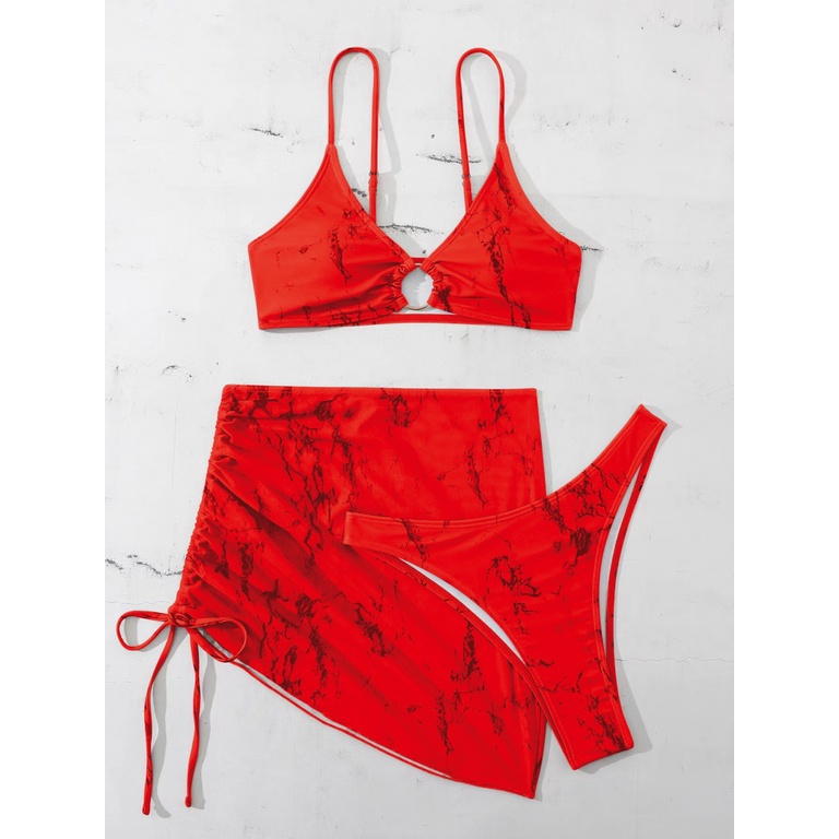 Bộ Đồ Bơi Ba Mảnh Không Tay In Họa Tiết Thời Trang Quyến Rũ Dành Cho Nữ