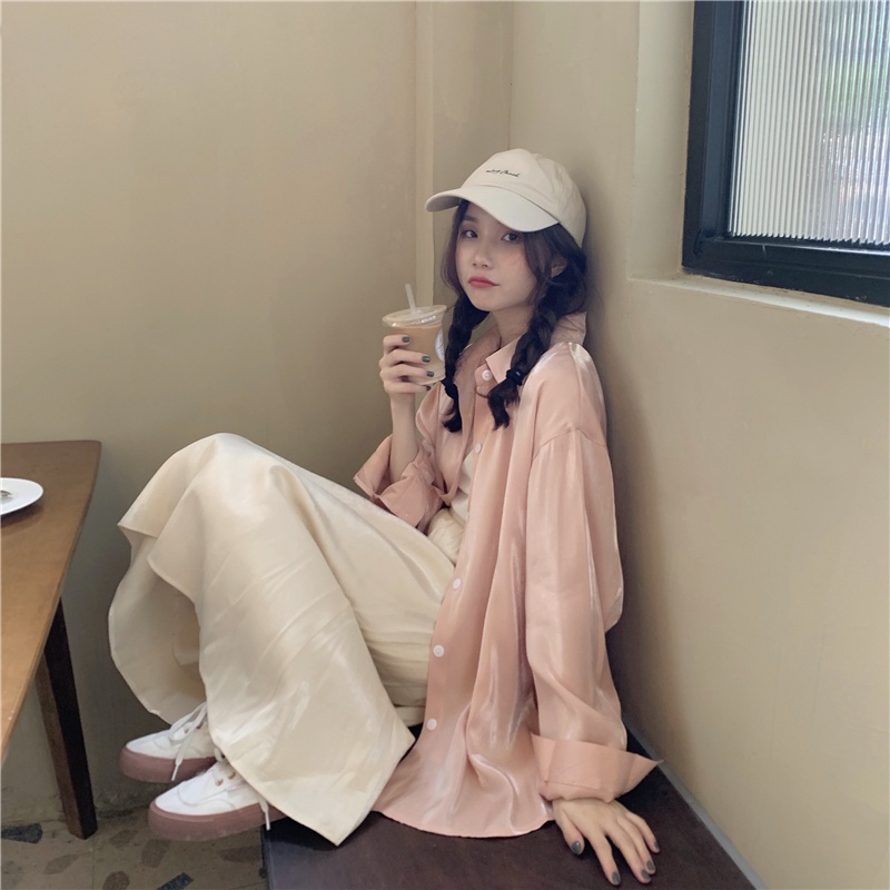 Set Áo Sơ Mi Dài Tay Form Rộng Và Chân Váy Chữ A Thời Trang Mới Cho Nữ