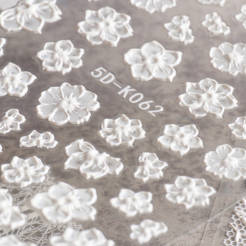 Set 7 Tấm Nhãn Dán Trang Trí Móng Tay 5D Họa Tiết Ren Hoa Lá Bướm Phong Cách Nhật Bản